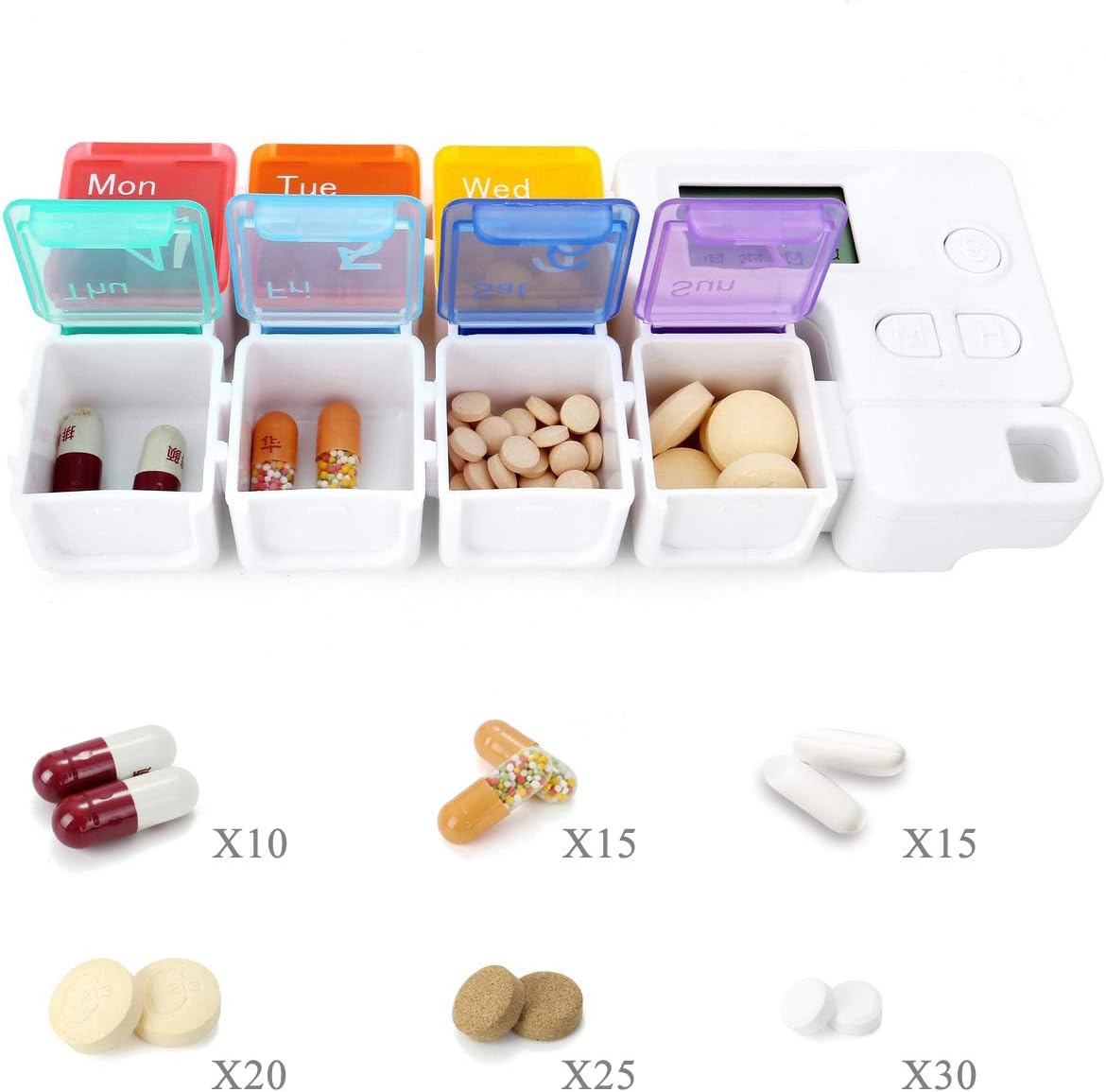 Portable Travel Vitamins Medicine Box Case-7 Days Pill Dispenser Organizer with Reminder Alarm
