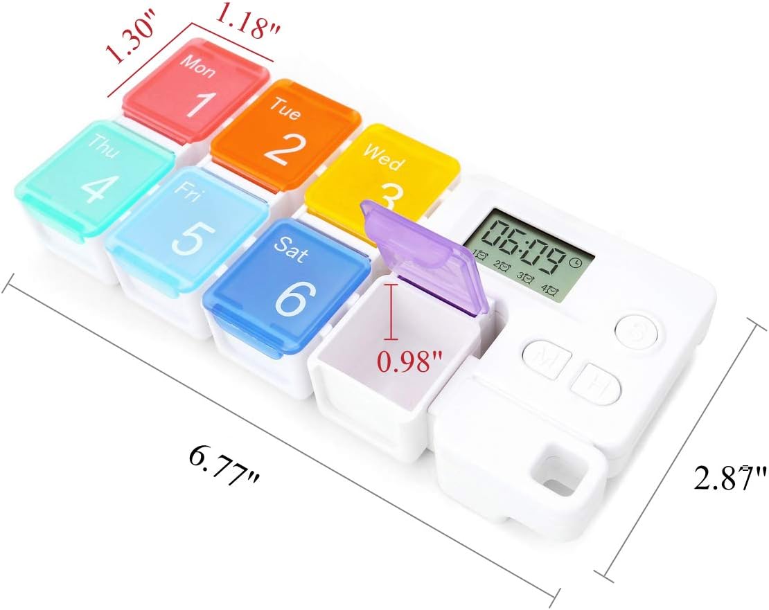 Portable Travel Vitamins Medicine Box Case-7 Days Pill Dispenser Organizer with Reminder Alarm