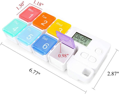 Portable Travel Vitamins Medicine Box Case-7 Days Pill Dispenser Organizer with Reminder Alarm
