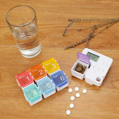 Portable Travel Vitamins Medicine Box Case-7 Days Pill Dispenser Organizer with Reminder Alarm