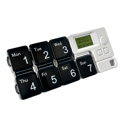 Portable Travel Vitamins Medicine Box Case-7 Days Pill Dispenser Organizer with Reminder Alarm