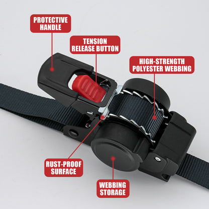 1" x 10' Retractable Ratchet Straps for Truck, Cargo Trailer