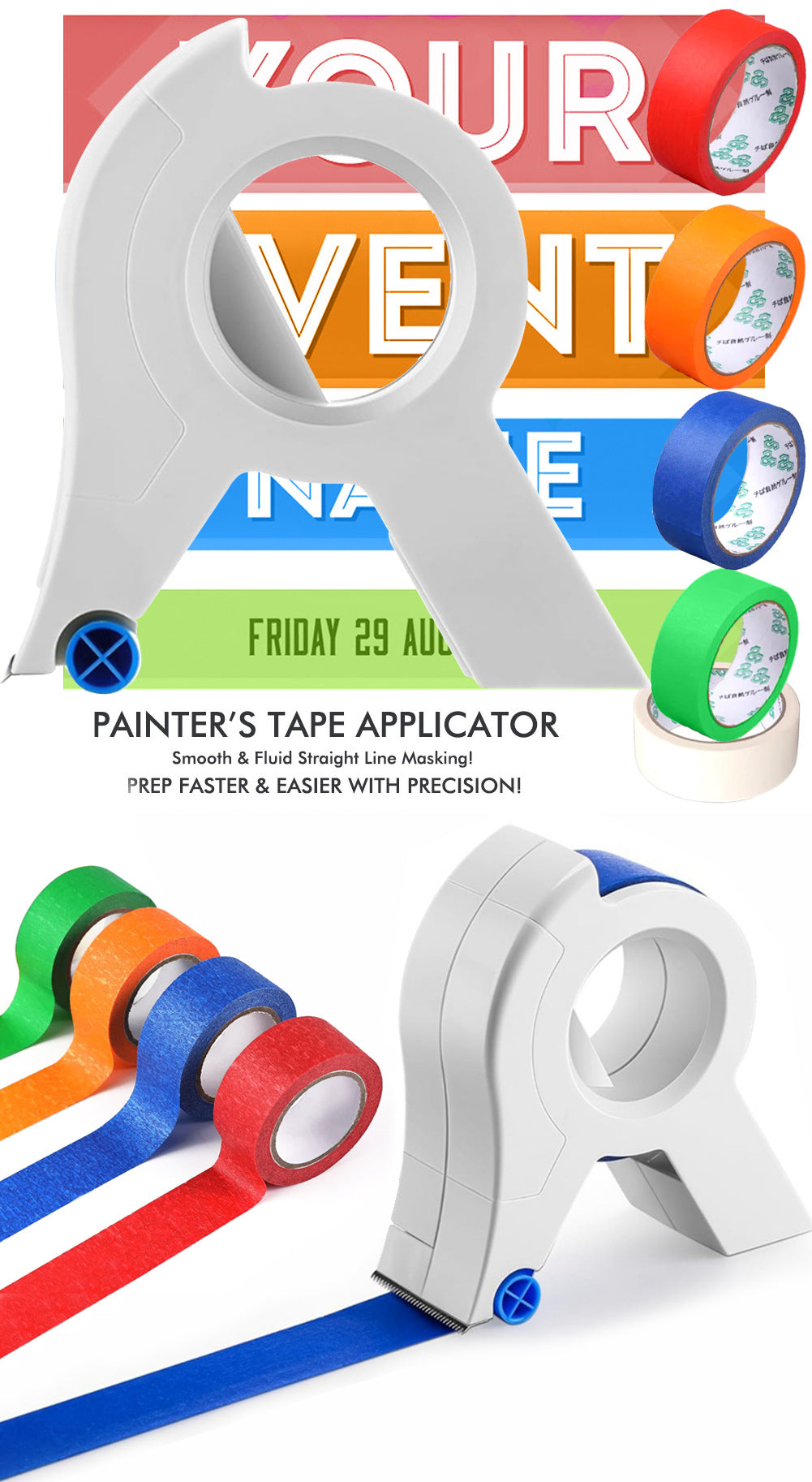 Painters Tape Applicator, Paint Tape Applicator for Trim, Windows and Door Frames, 1.37 Inches x 20 Yards