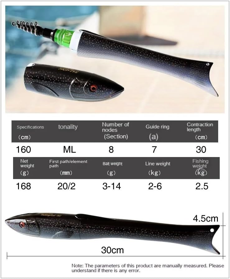 🎣Pack of 1 Mini Retractable Ice Fishing Rods 5.2FT Length Telescopic Carbon Fiber