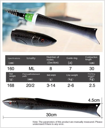 🎣Pack of 1 Mini Retractable Ice Fishing Rods 5.2FT Length Telescopic Carbon Fiber