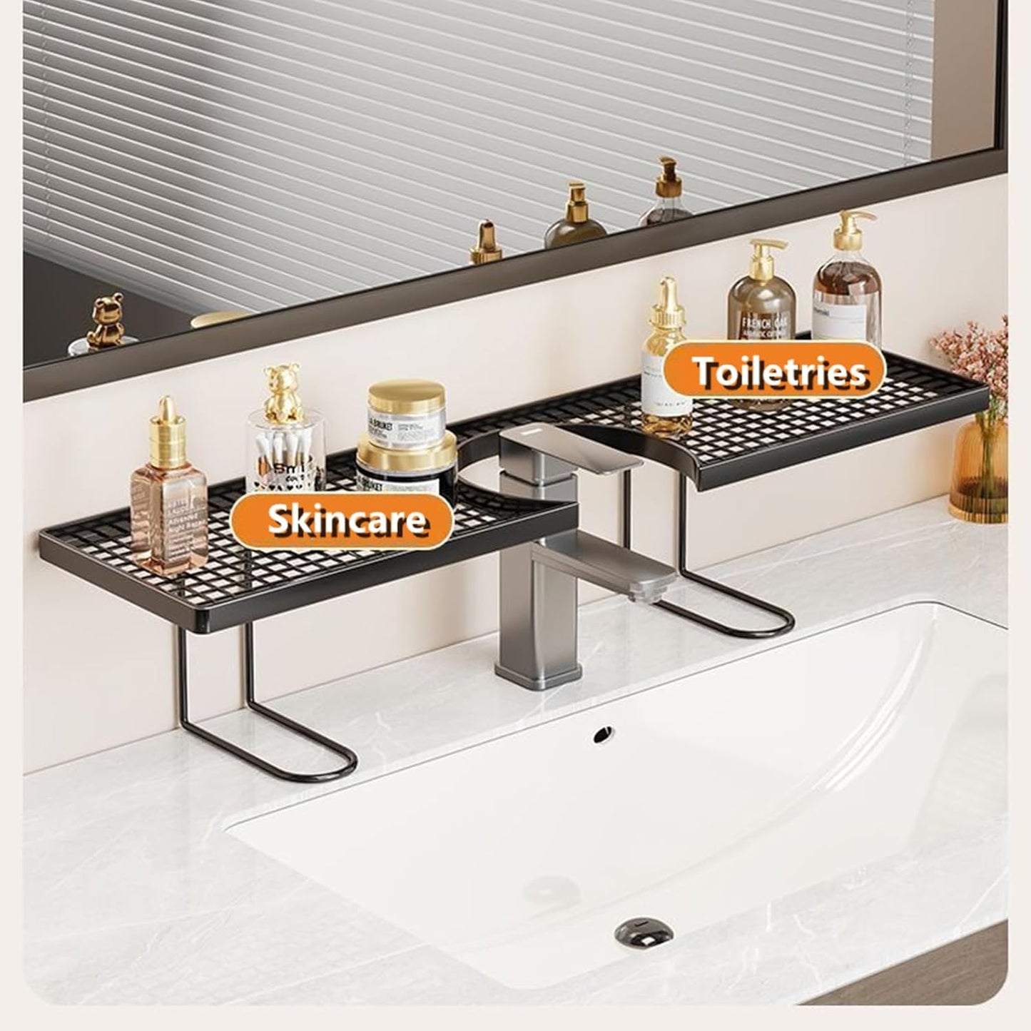 ✨️Sink Organizer Rack,No-Drill Freestanding Carbon Steel Faucet Storage Shelf