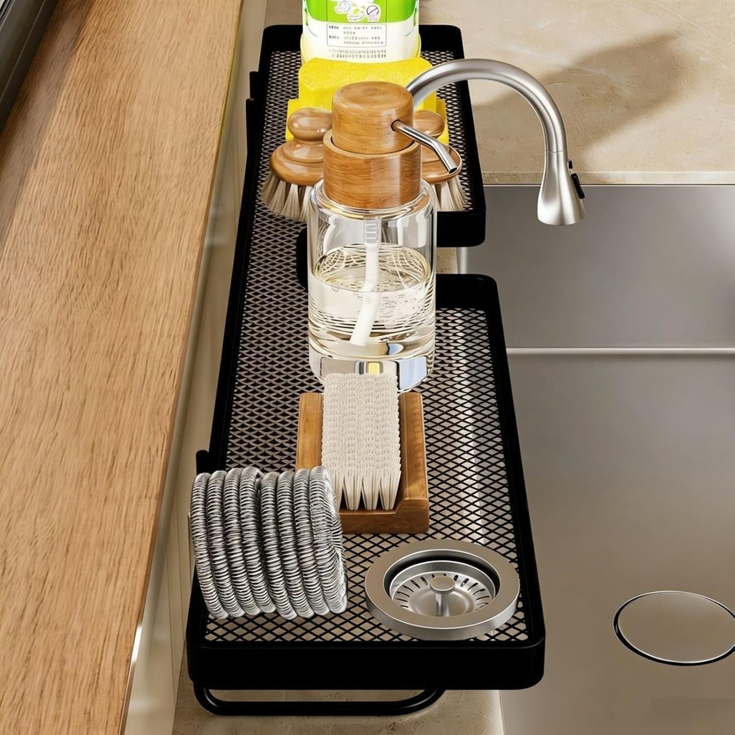 ✨️Sink Organizer Rack,No-Drill Freestanding Carbon Steel Faucet Storage Shelf