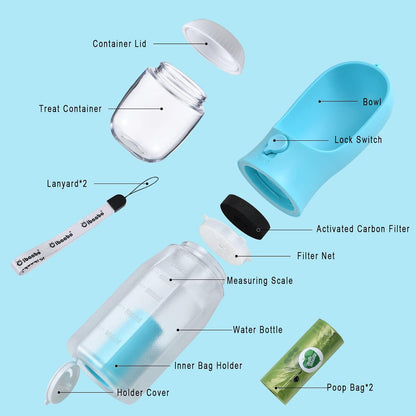 🐶🐕️Dog Water Bottle with Food Container & Poop Bag Holder