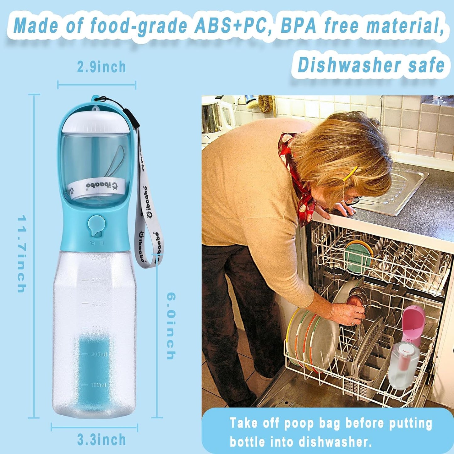 🐶🐕️Dog Water Bottle with Food Container & Poop Bag Holder