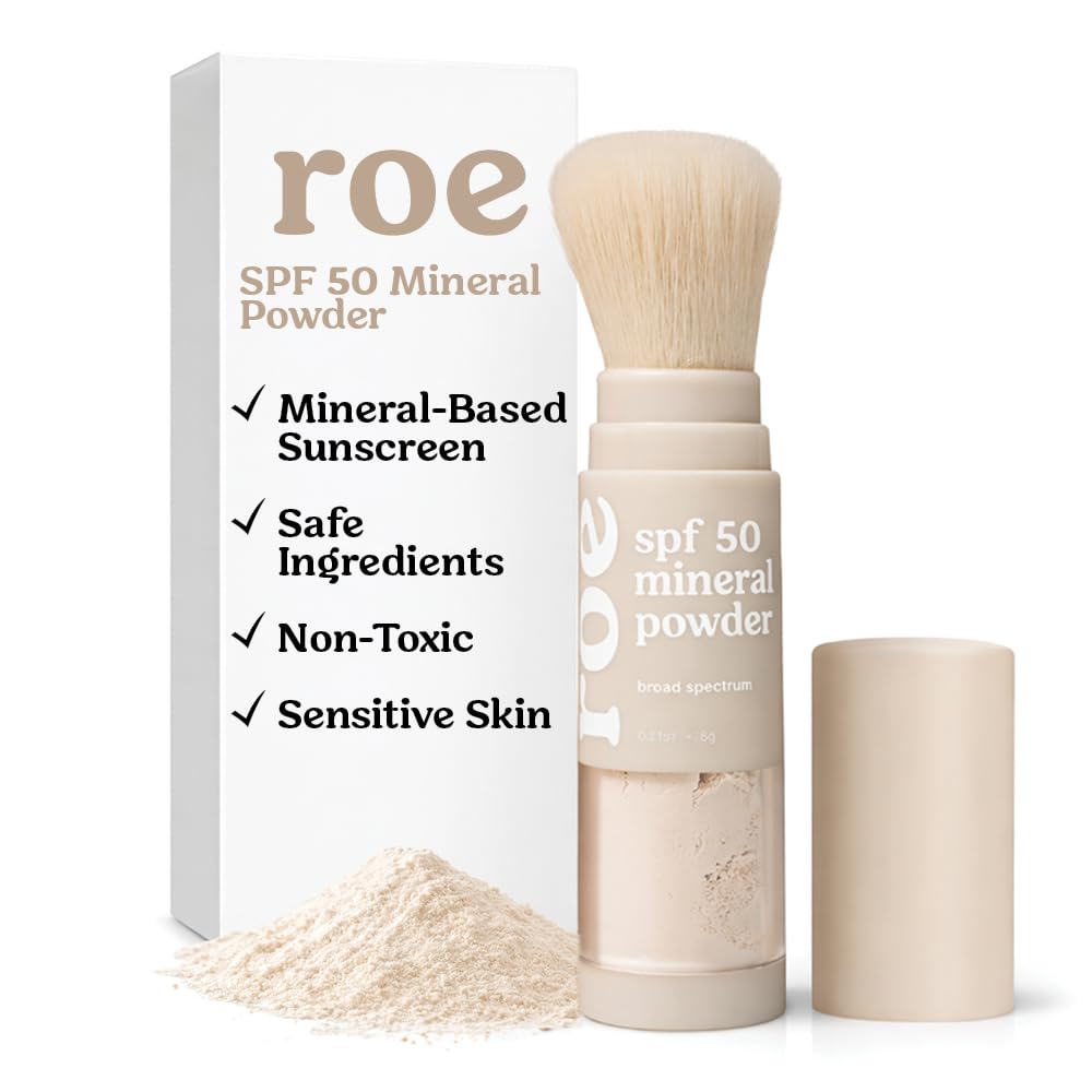 ☀️☀️Roe Wellness- SPF 50 Powder Sunscreen Mineral-Based, Non-Toxic Brush-on For Kids, Adults & Babies | For Scalp, Face & Body