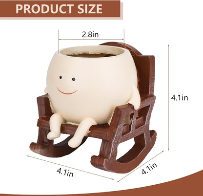 🪴🪴Unique Smiley Face Rocking Sitting Rocking Chair Flower Pot,Resin Chair with Drainage Holes
