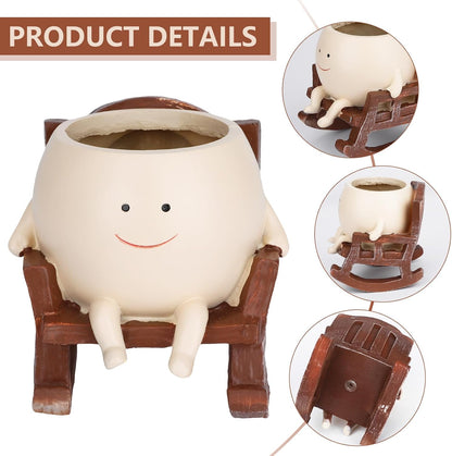 🪴🪴Unique Smiley Face Rocking Sitting Rocking Chair Flower Pot,Resin Chair with Drainage Holes