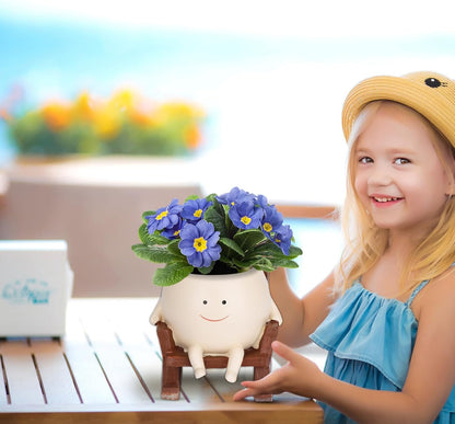🪴🪴Unique Smiley Face Rocking Sitting Rocking Chair Flower Pot,Resin Chair with Drainage Holes
