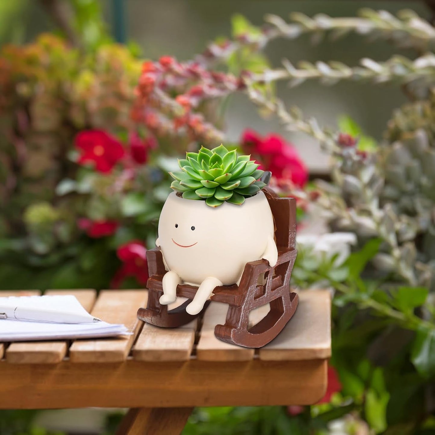 🪴🪴Unique Smiley Face Rocking Sitting Rocking Chair Flower Pot,Resin Chair with Drainage Holes