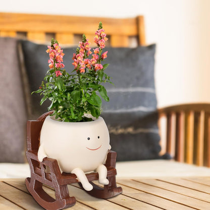 🪴🪴Unique Smiley Face Rocking Sitting Rocking Chair Flower Pot,Resin Chair with Drainage Holes