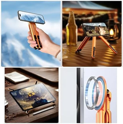Portable Laptop Stand for Desk, Foldable Adjustable Computer Riser with Magnetic Phone Holder