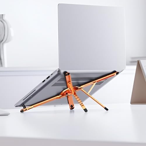 Portable Laptop Stand for Desk, Foldable Adjustable Computer Riser with Magnetic Phone Holder