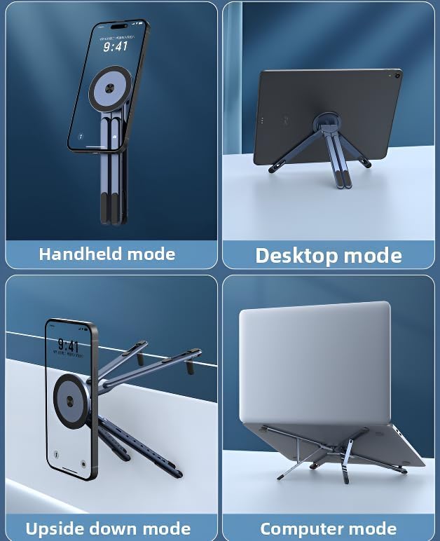 Portable Laptop Stand for Desk, Foldable Adjustable Computer Riser with Magnetic Phone Holder
