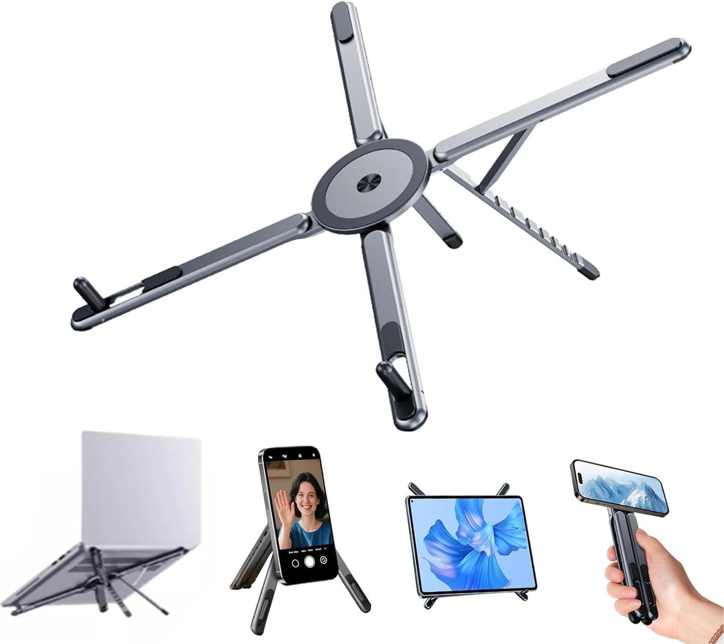 Portable Laptop Stand for Desk, Foldable Adjustable Computer Riser with Magnetic Phone Holder