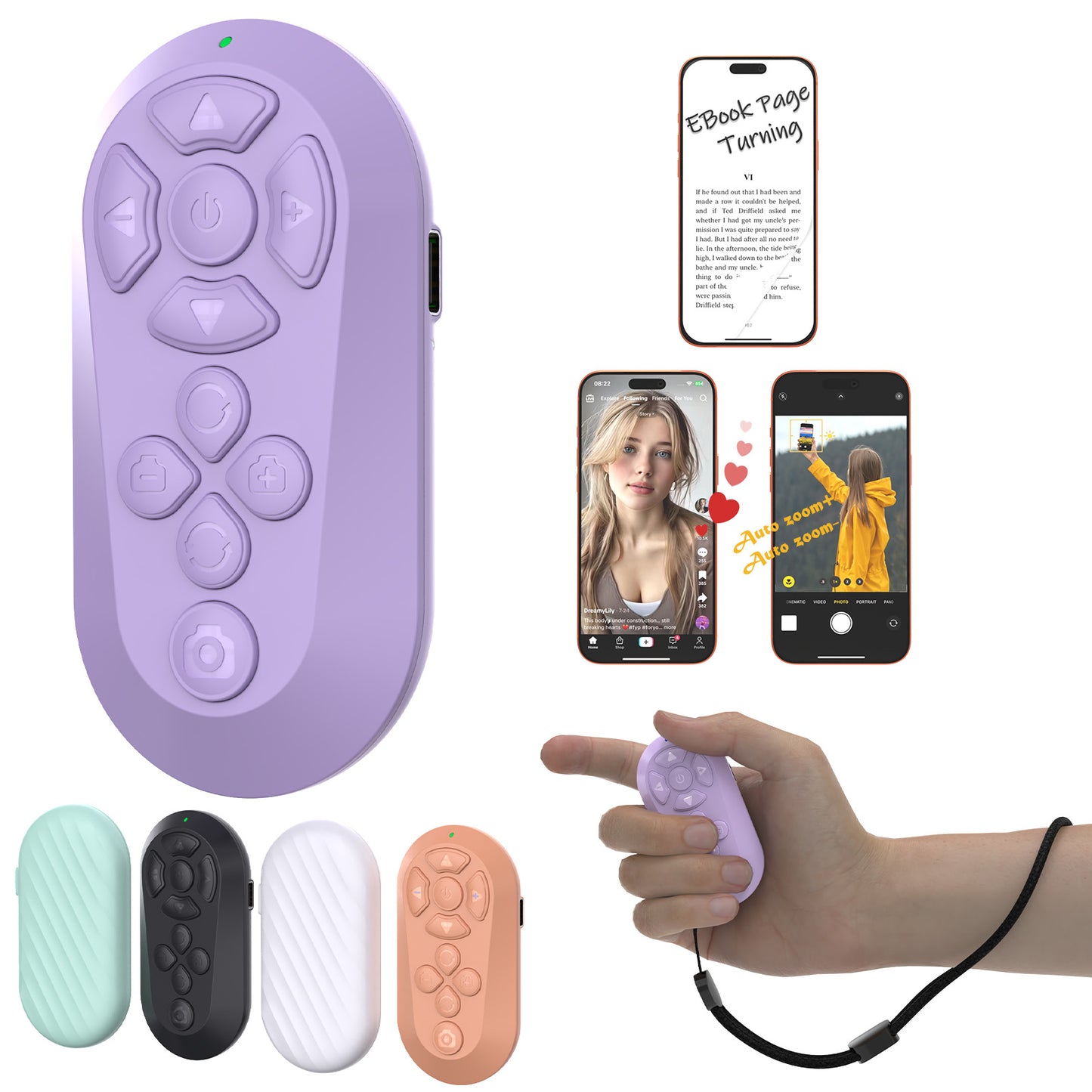 📱Wireless Remote Controller for iOS/Android Bluetooth Remote Control for TikTok Scrolling/Camera/Video Recording/Kindle App