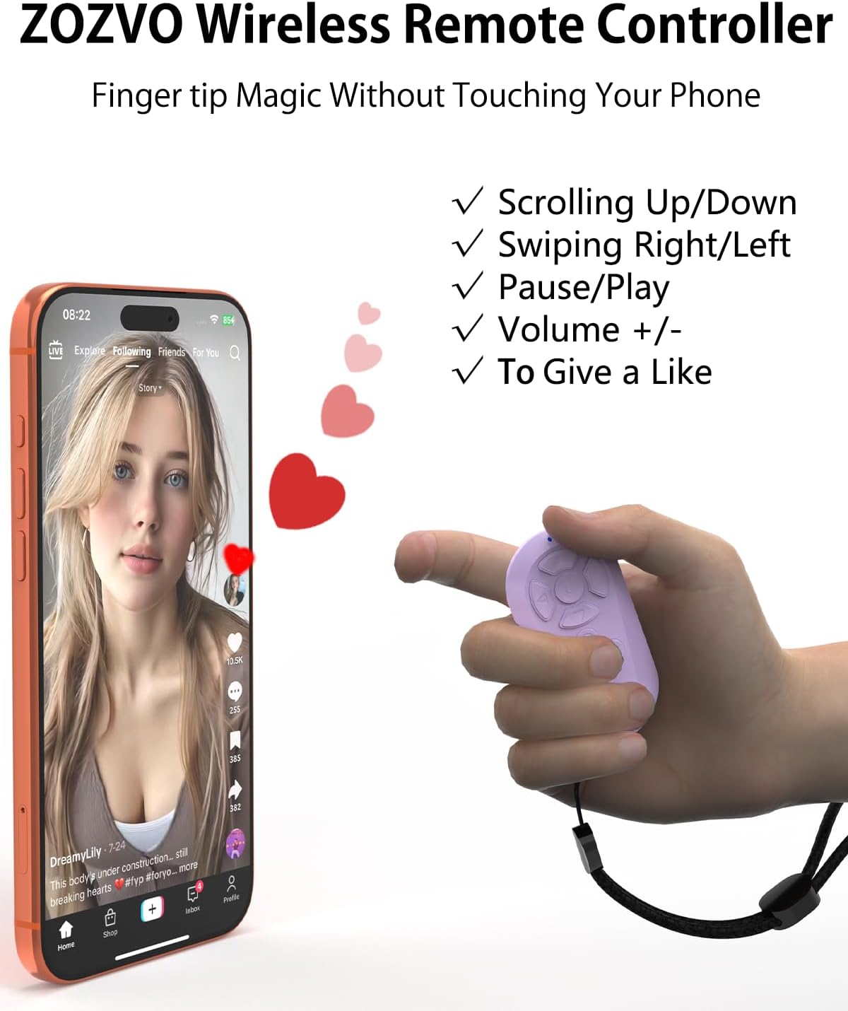 📱Wireless Remote Controller for iOS/Android Bluetooth Remote Control for TikTok Scrolling/Camera/Video Recording/Kindle App
