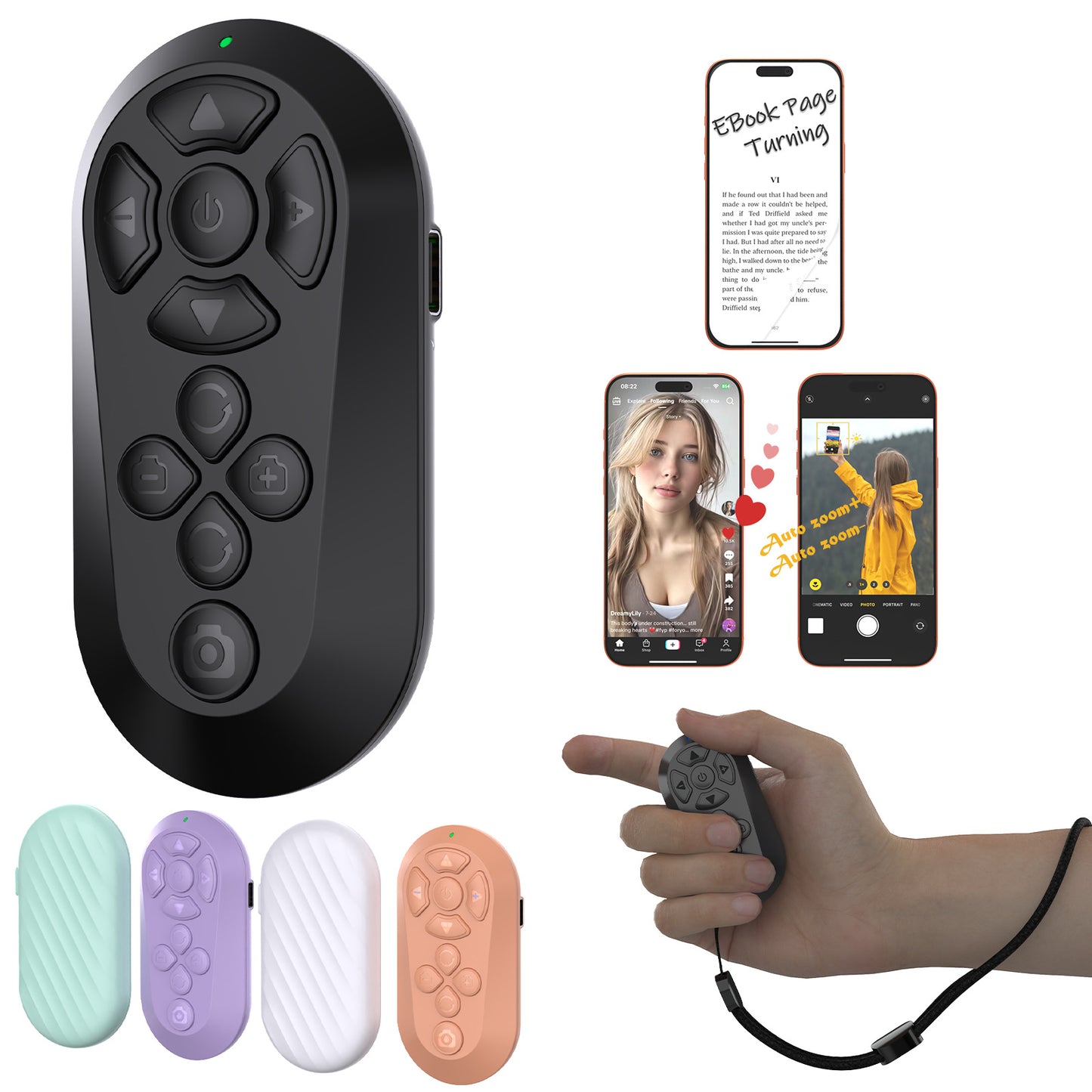 📱Wireless Remote Controller for iOS/Android Bluetooth Remote Control for TikTok Scrolling/Camera/Video Recording/Kindle App