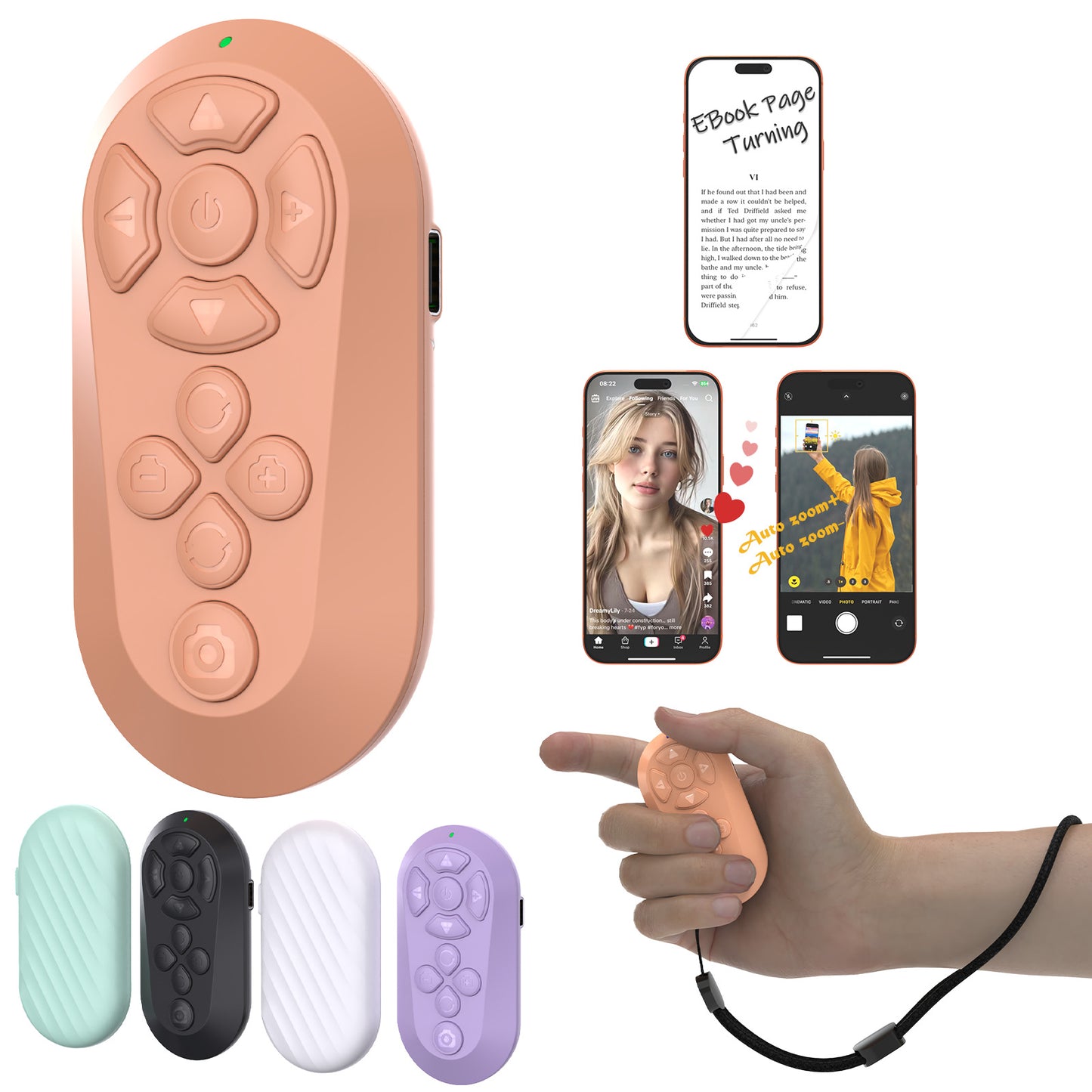 📱Wireless Remote Controller for iOS/Android Bluetooth Remote Control for TikTok Scrolling/Camera/Video Recording/Kindle App