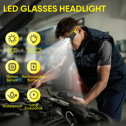 ✨️👓️LED Glasses Rechargeable Headlight with Motion Sensor and Touch Control, 5 KINDSOFLGHT MODES