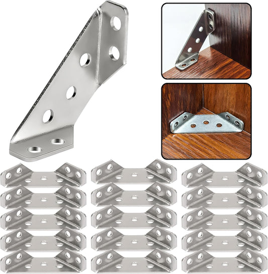 🛠️🛠️25PCS Universal Stainless Steel Furniture Corner Connector Brackets for Bookshelf Wardrobe Shelves Wood Chair Drawer Cabinet