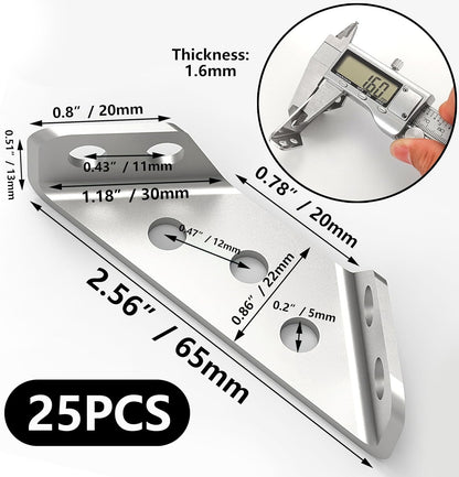 🛠️🛠️25PCS Universal Stainless Steel Furniture Corner Connector Brackets for Bookshelf Wardrobe Shelves Wood Chair Drawer Cabinet