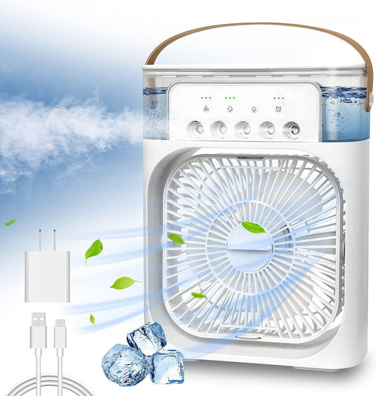 🍃🍃Portable Air Conditioner Fan with 7 Colors LED Light, 1/2/3 H Timer, 3 Wind Speeds and 3 Spray Modes for Your Desk, Nightstand, or Coffee Table