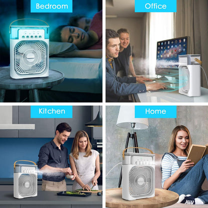 🍃🍃Portable Air Conditioner Fan with 7 Colors LED Light, 1/2/3 H Timer, 3 Wind Speeds and 3 Spray Modes for Your Desk, Nightstand, or Coffee Table