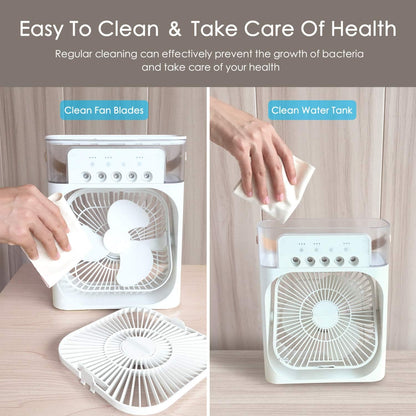 🍃🍃Portable Air Conditioner Fan with 7 Colors LED Light, 1/2/3 H Timer, 3 Wind Speeds and 3 Spray Modes for Your Desk, Nightstand, or Coffee Table