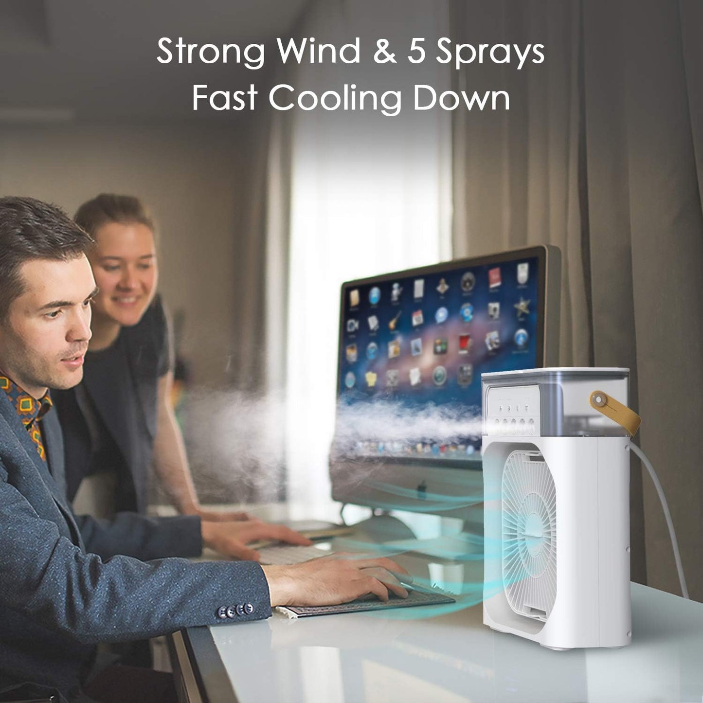 🍃🍃Portable Air Conditioner Fan with 7 Colors LED Light, 1/2/3 H Timer, 3 Wind Speeds and 3 Spray Modes for Your Desk, Nightstand, or Coffee Table