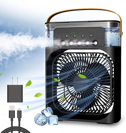 🍃🍃Portable Air Conditioner Fan with 7 Colors LED Light, 1/2/3 H Timer, 3 Wind Speeds and 3 Spray Modes for Your Desk, Nightstand, or Coffee Table