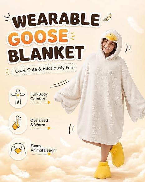 ✨️Goose Blanket Hoodie, Funny Duck Rubber Wearable Blanket Hoodies