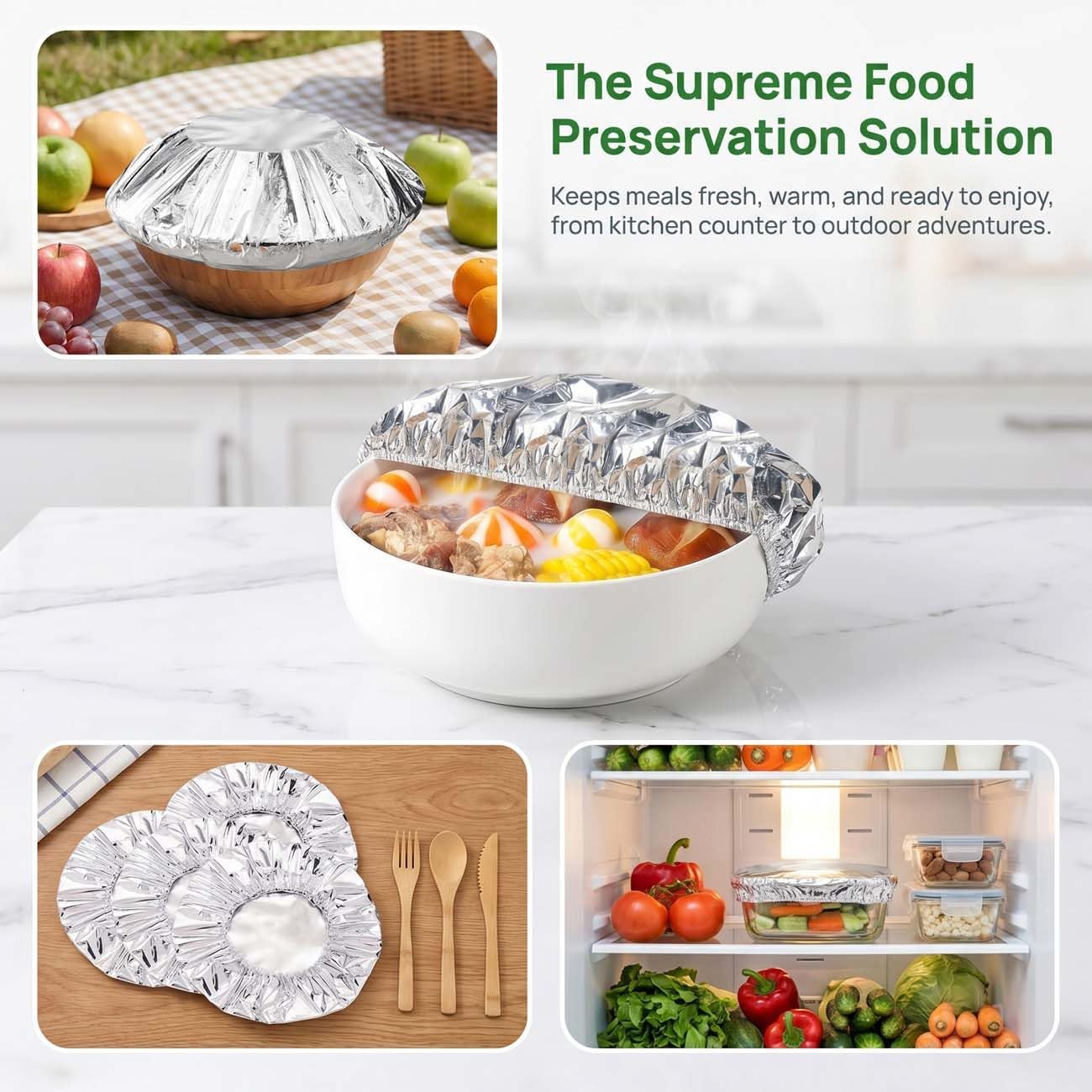 🔥Reusable Aluminum Foil Food Coversfor Refrigerator Storage, Leftover Food, And Meal Preparation