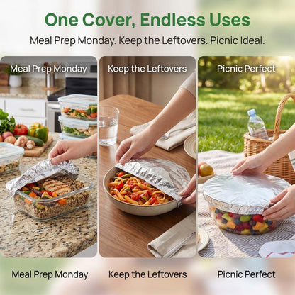 🔥Reusable Aluminum Foil Food Coversfor Refrigerator Storage, Leftover Food, And Meal Preparation