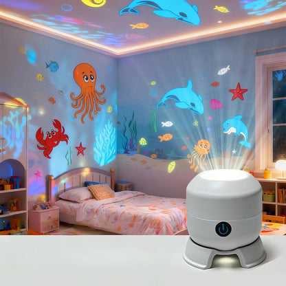 ✨️✨️Dynamic Rotating LED Projector Light, Snowflake/Christmas/Ocean 3 Scene Options, Adjustable Brightness, Unique Base Design
