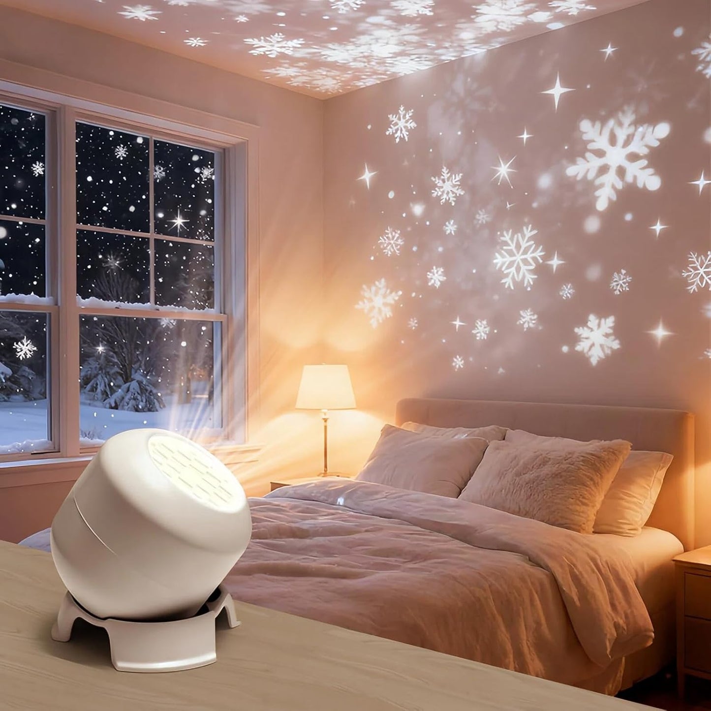 ✨️✨️Dynamic Rotating LED Projector Light, Snowflake/Christmas/Ocean 3 Scene Options, Adjustable Brightness, Unique Base Design