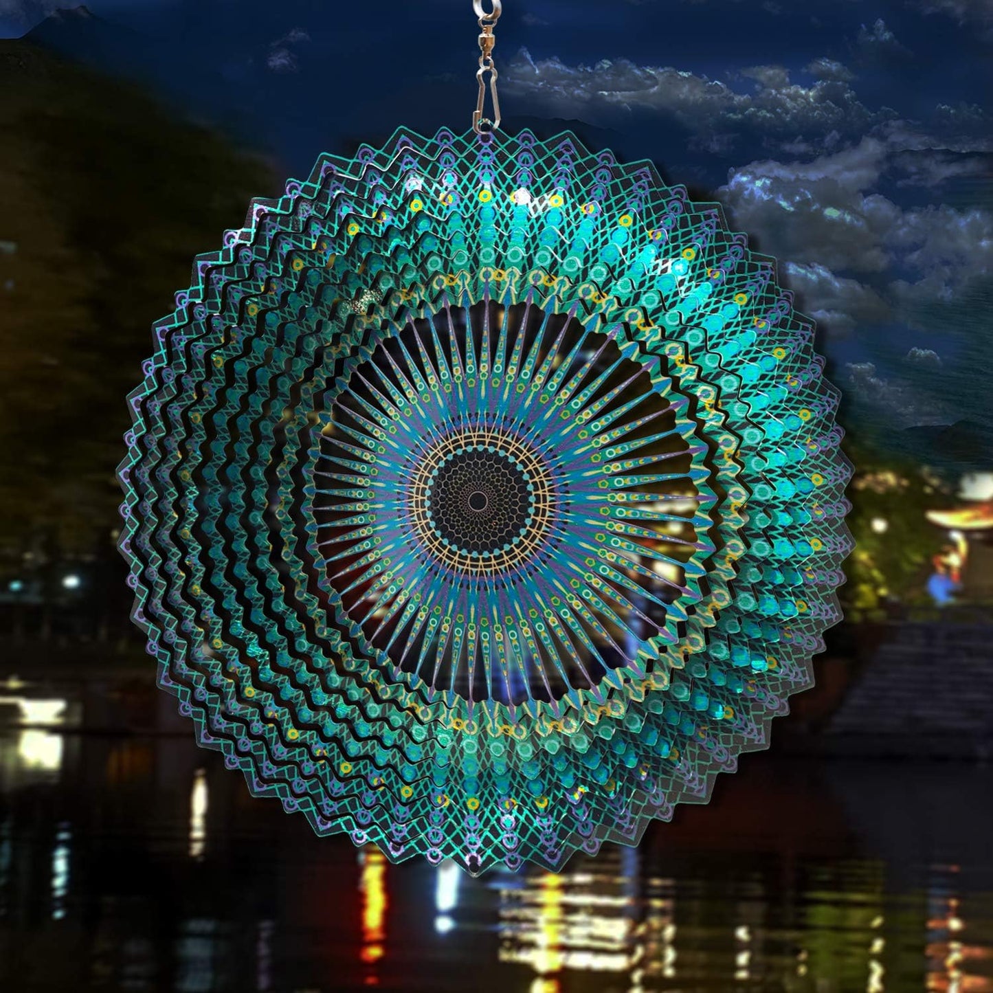 🦚🌀Wind Spinner Mandala Starry Sky 12 inch 3D Stainless Steel Laser Cut Metal Art Geometric Pattern