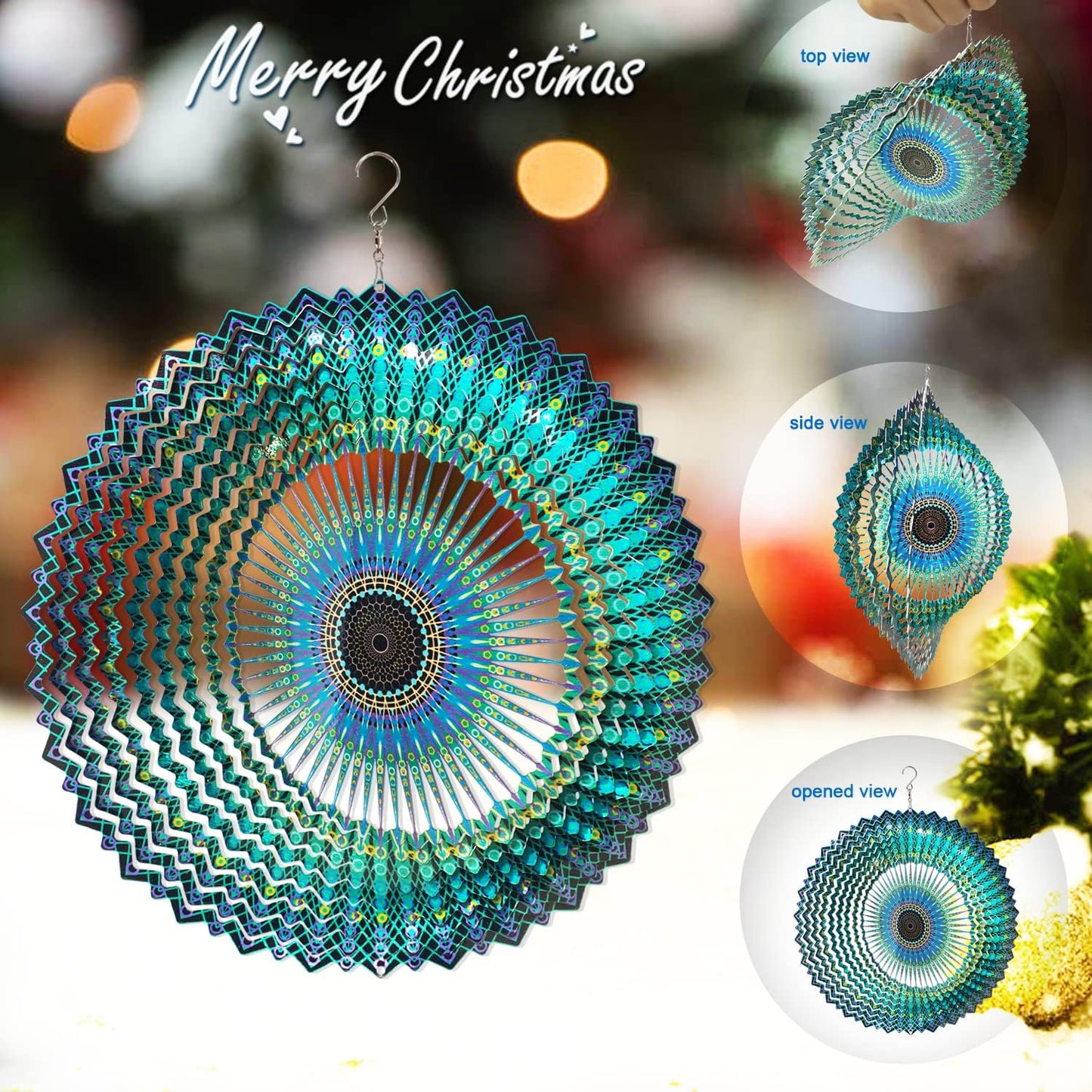 🦚🌀Wind Spinner Mandala Starry Sky 12 inch 3D Stainless Steel Laser Cut Metal Art Geometric Pattern