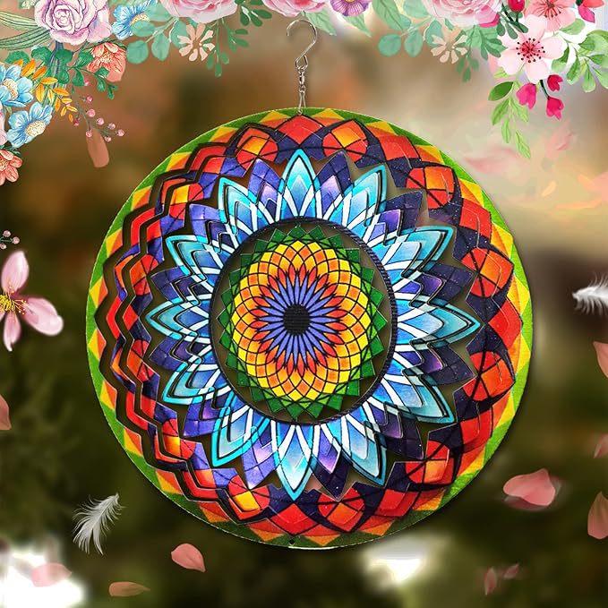 🦚🌀Wind Spinner Mandala Starry Sky 12 inch 3D Stainless Steel Laser Cut Metal Art Geometric Pattern