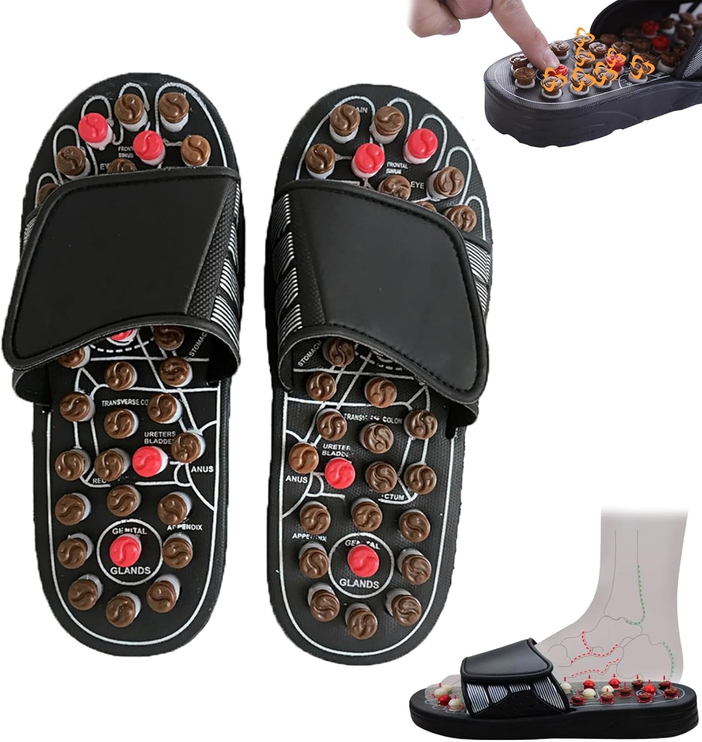 🔥Acupressure Slippers, Foot Massager Stone Acupuncture Sandals, Reduce Feet Neuropathy Pain Relief
