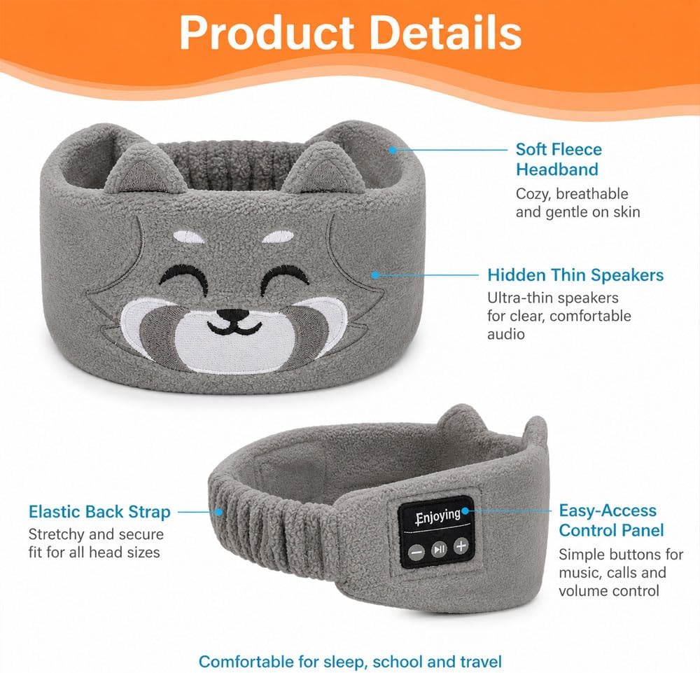 😴😴Kids Wireless Headphones, Fleece Headband for Children and Toddlers