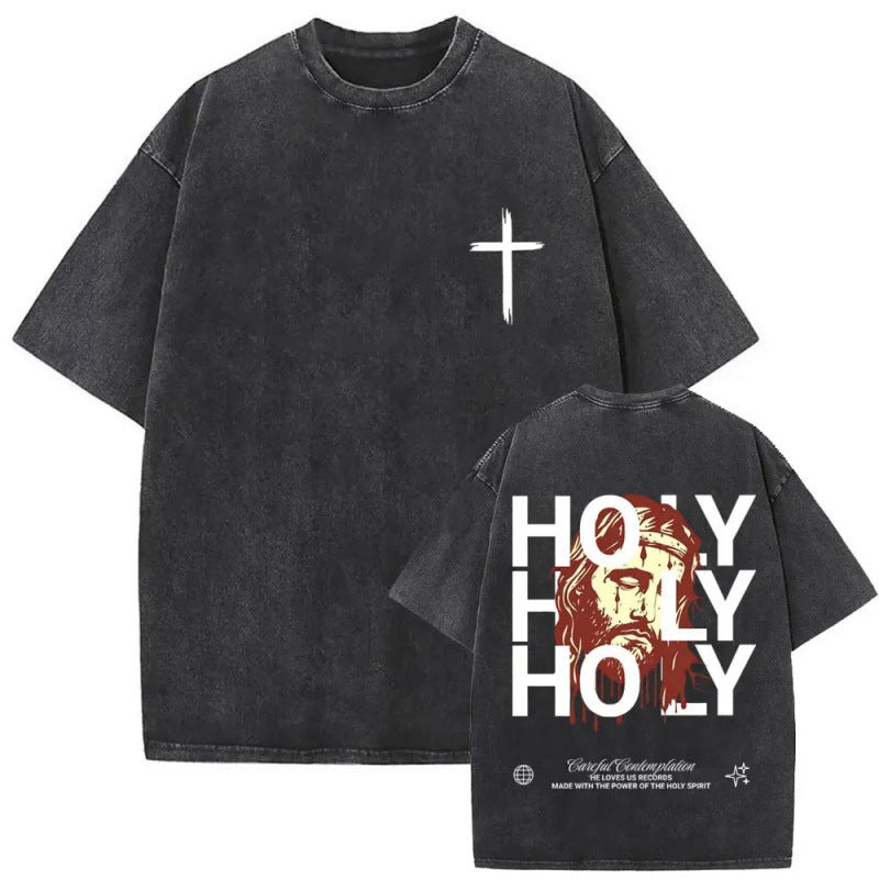 Men's Christian Shirt Featuring a Vintage Bible Print on Washed Cotton in a Relaxed fit, Suitable for Any Occasion