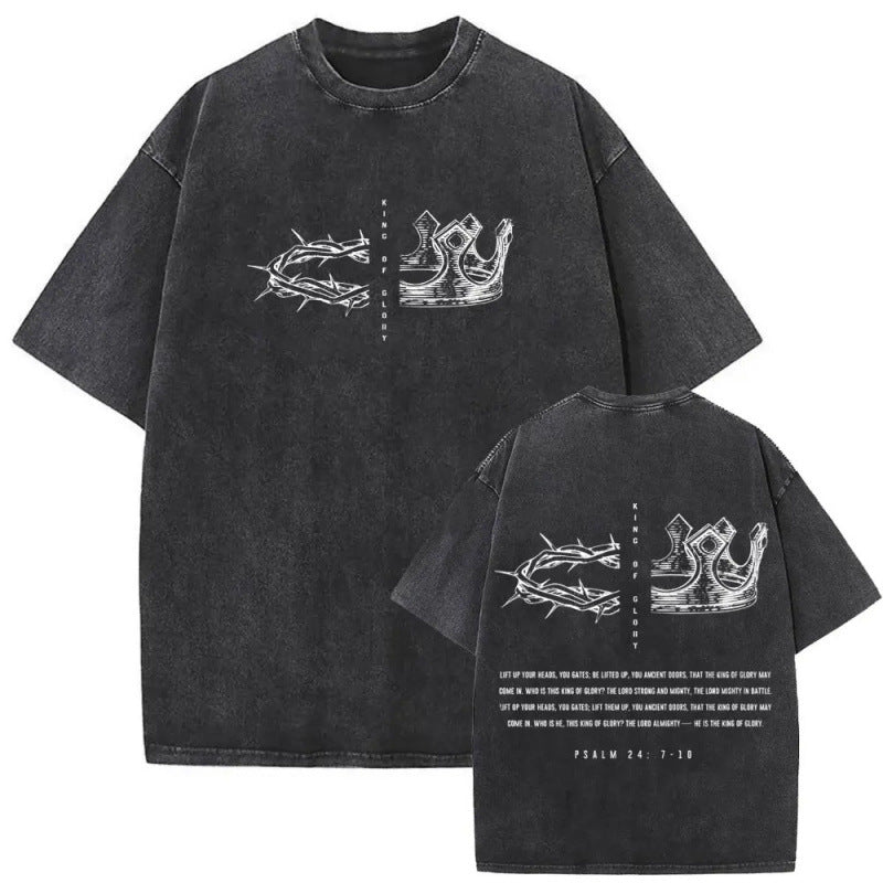 Men's Christian Shirt Featuring a Vintage Bible Print on Washed Cotton in a Relaxed fit, Suitable for Any Occasion