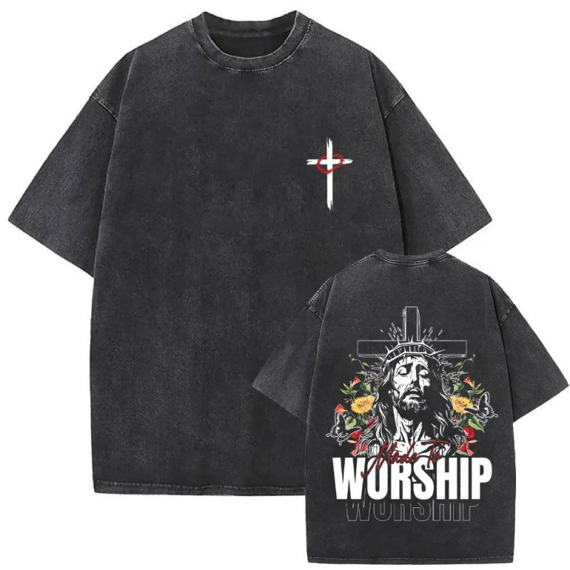 Men's Christian Shirt Featuring a Vintage Bible Print on Washed Cotton in a Relaxed fit, Suitable for Any Occasion
