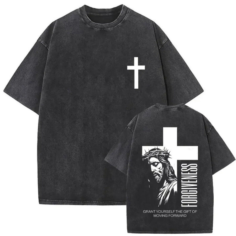 Men's Christian Shirt Featuring a Vintage Bible Print on Washed Cotton in a Relaxed fit, Suitable for Any Occasion