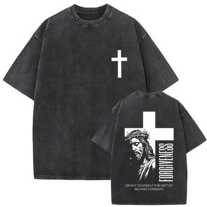 Men's Christian Shirt Featuring a Vintage Bible Print on Washed Cotton in a Relaxed fit, Suitable for Any Occasion